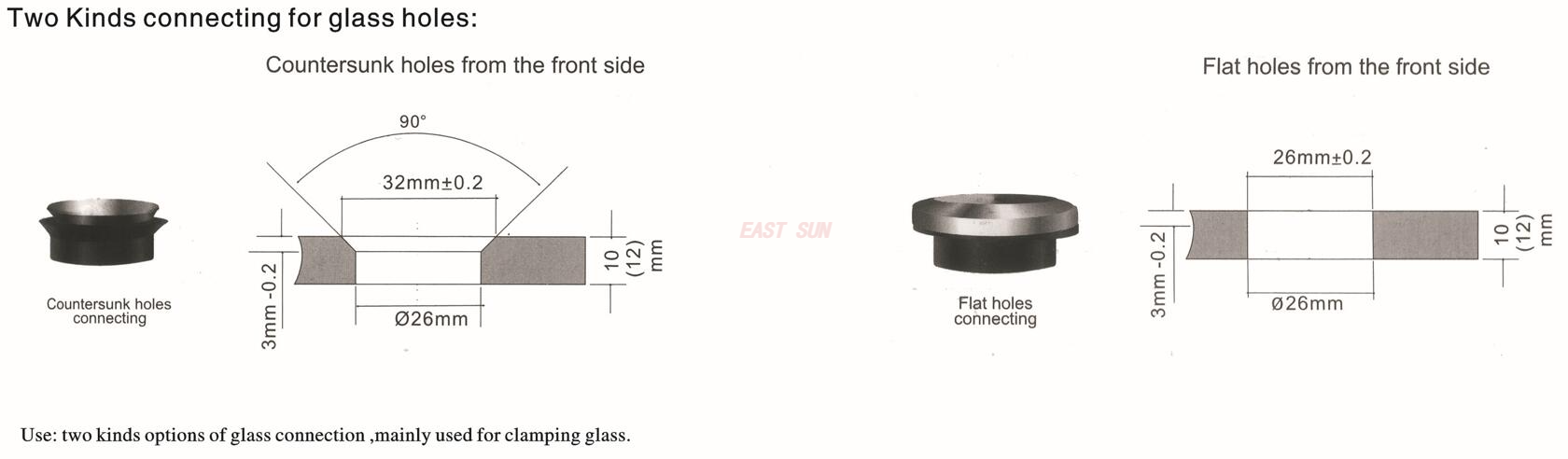 Glass Partition Glass Connector Standoffs 9-12MM